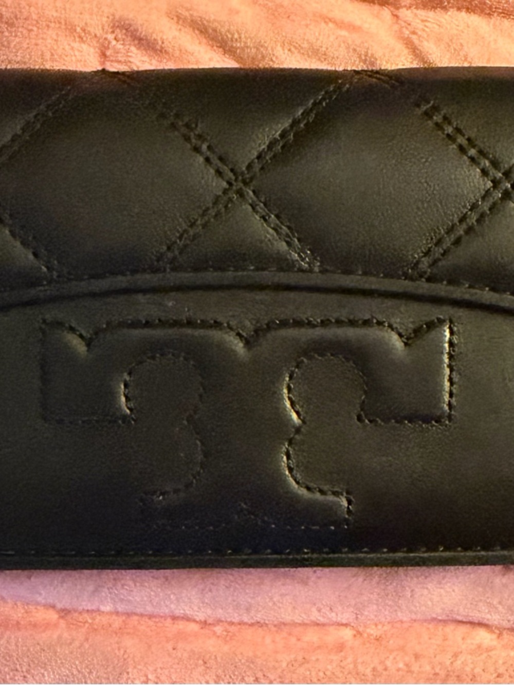 Tory Burch Black Quilted Leather Wallet with Embossed Logo